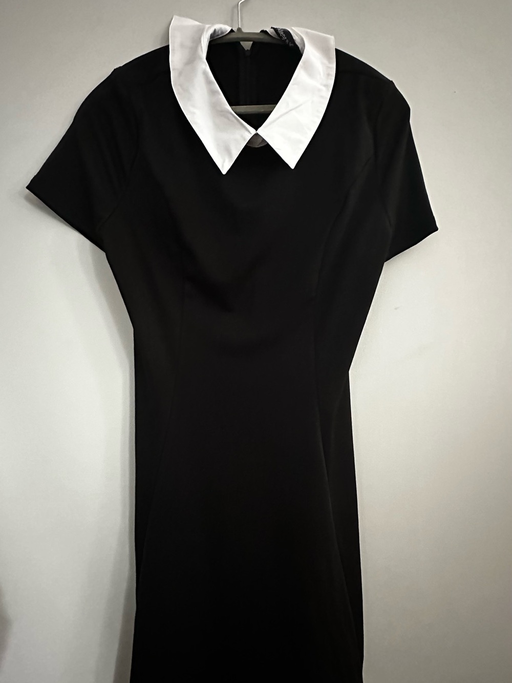 Allegra K Black Mini Dress with White Contrast Collar